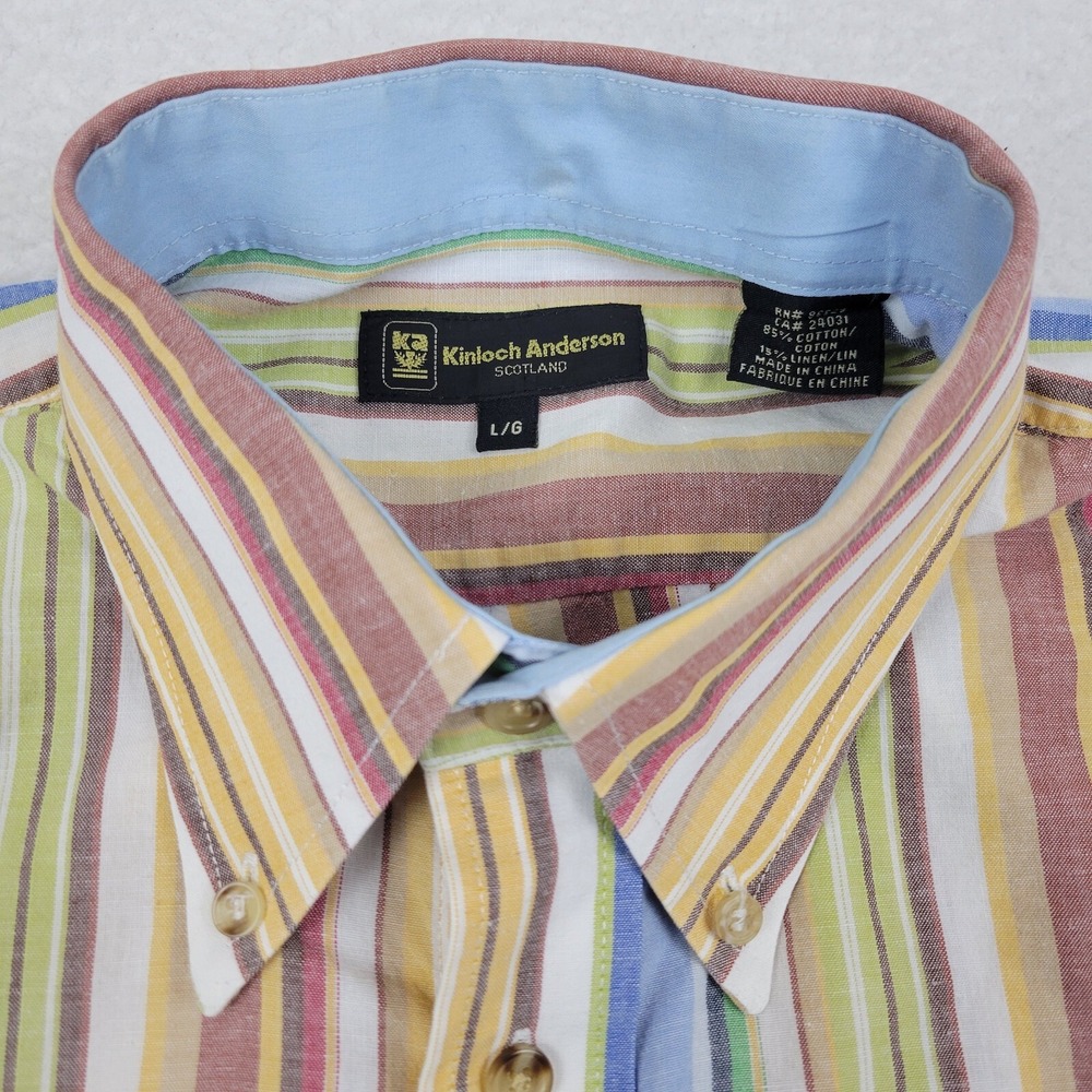 Kinloch Anderson Scotland Short Sleeve Button Up Shirt Mens Large L Multicolor - Picture 3 of 8